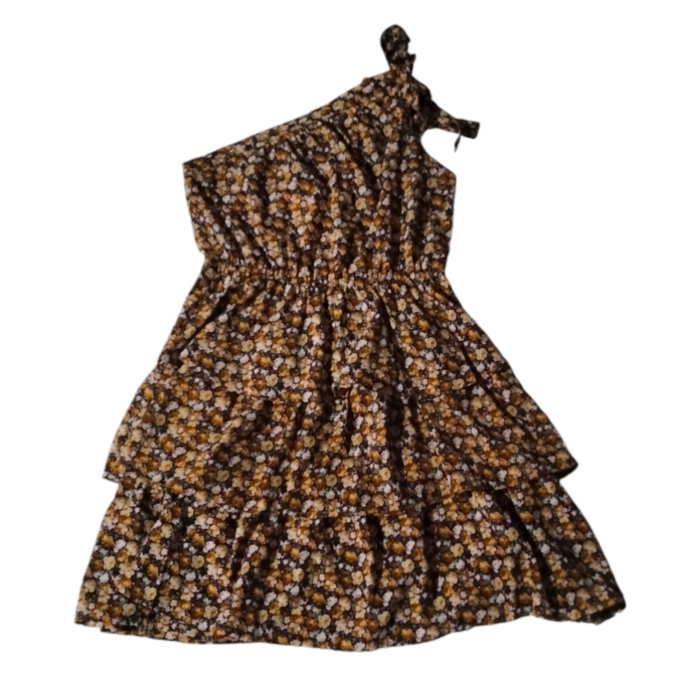 Flower Print One Shoulder Ruffle Dress Size Small NWT